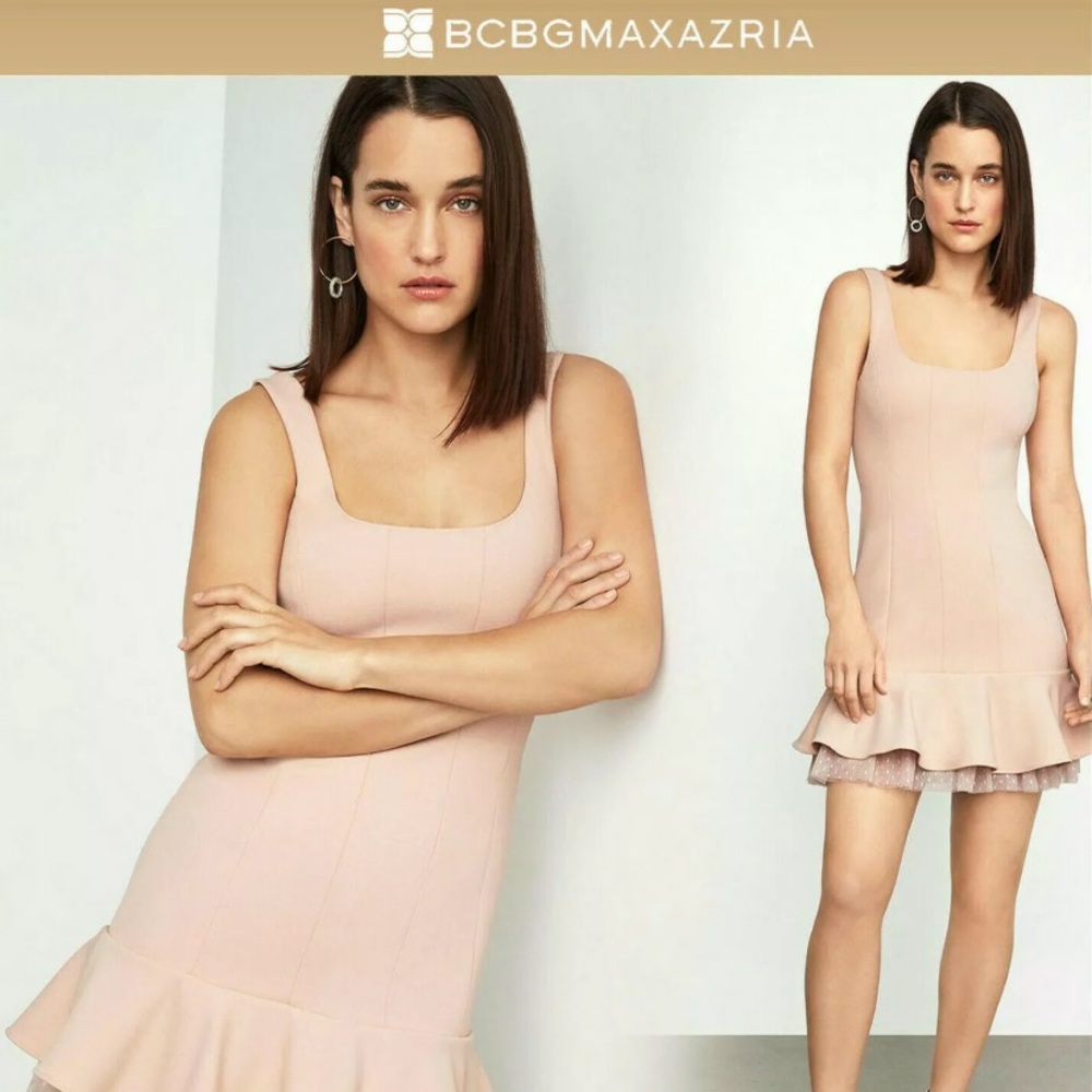 SCOOP NECK FLUTED DRESS BARE PINK NNH66P26 SIZE 0